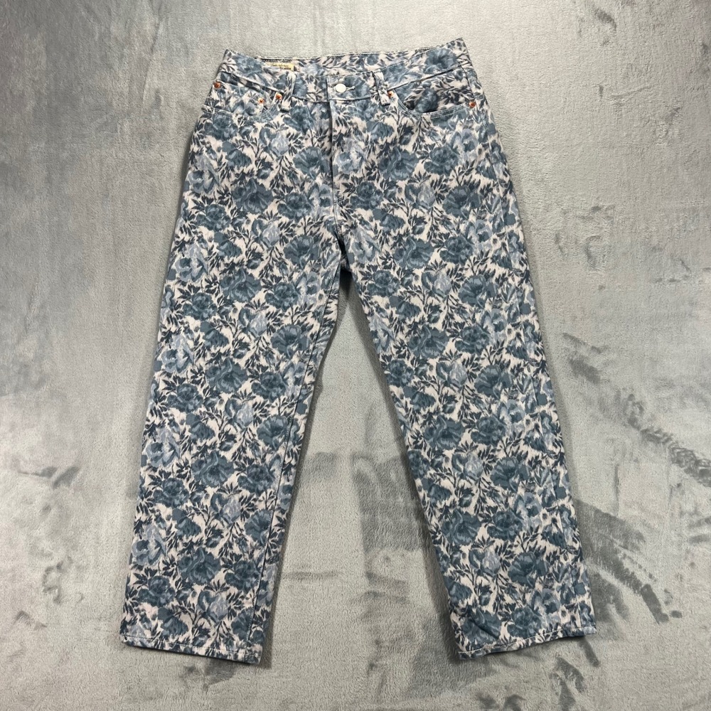 LEVI'S Premium 501 '90s Jeans Womens 29 Blue Floral Straight Leg Denim Retro Fit